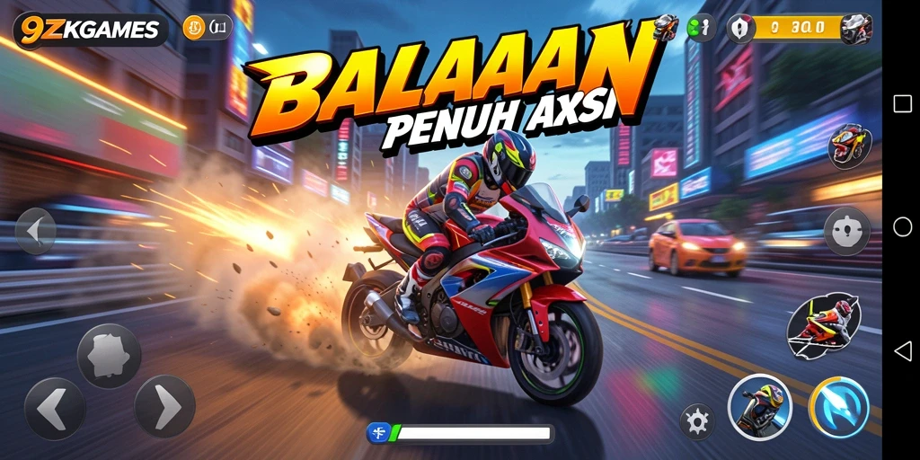 Tampilan aksi mendebarkan dalam balapan motor di 9ZKGAMES.