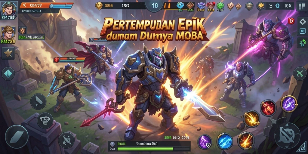 Tangkapan layar menunjukkan aksi pertempuran seru di game MOBA.