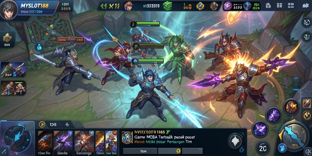 Screenshot gameplay MYSLOT188 menampilkan pertarungan tim yang intens.