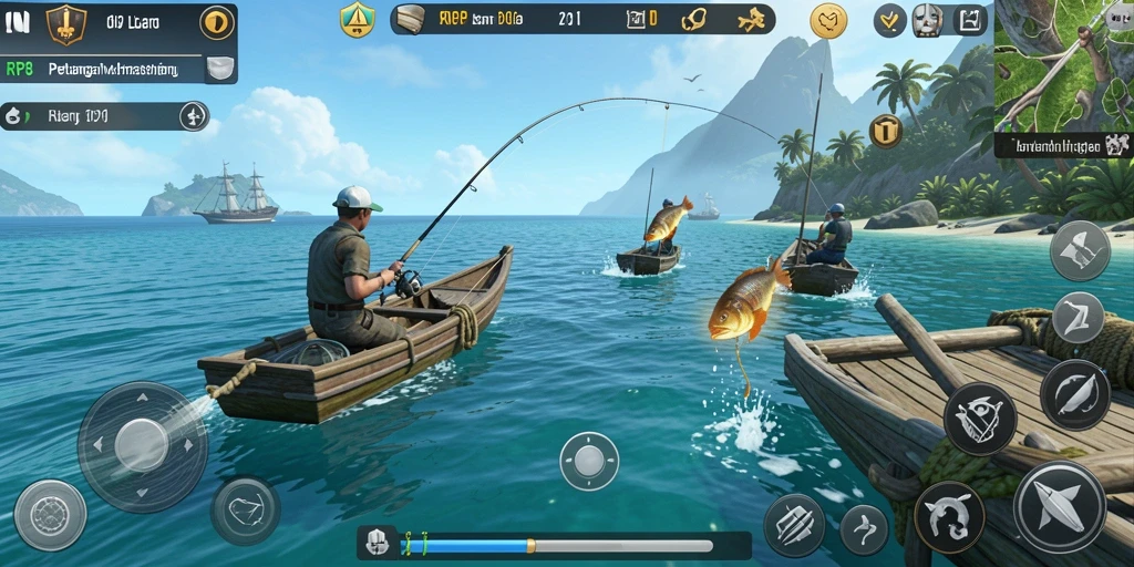 Screenshot RP8 menampilkan pemain asyik menangkap ikan di laut.