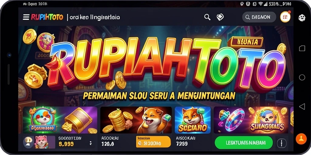 Screenshot gameplay RUPIAHTOTO menampilkan gulungan Slot yang penuh warna.