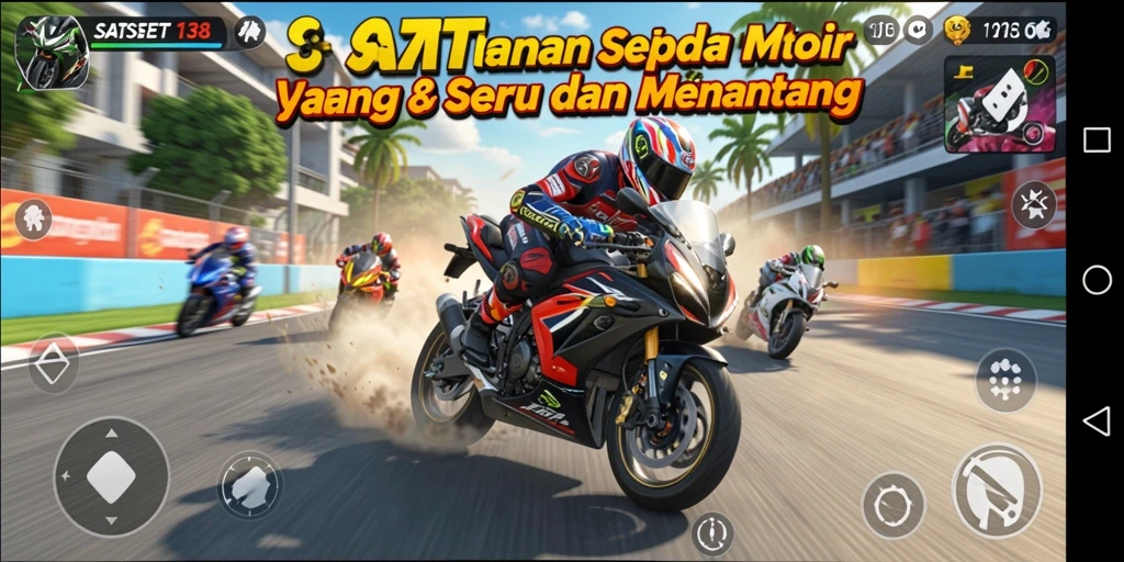 Gameplay SATSET138 yang menampilkan balapan motor yang mendebarkan.