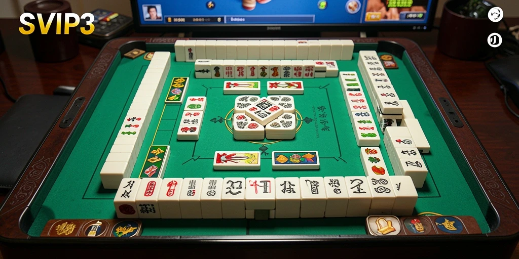 Screenshot gameplay SVIP3 menampilkan beberapa ubin Mahjong yang diatur dengan rapi.