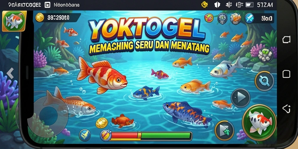 Tampilan gameplay YOKTOGEL saat menangkap ikan di danau.